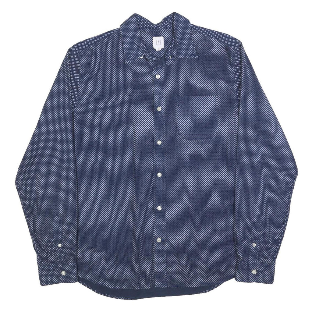 GAP Mens Blue & White Cotton Blend Shirt L Polka Dot Casual Long Sleeve Button