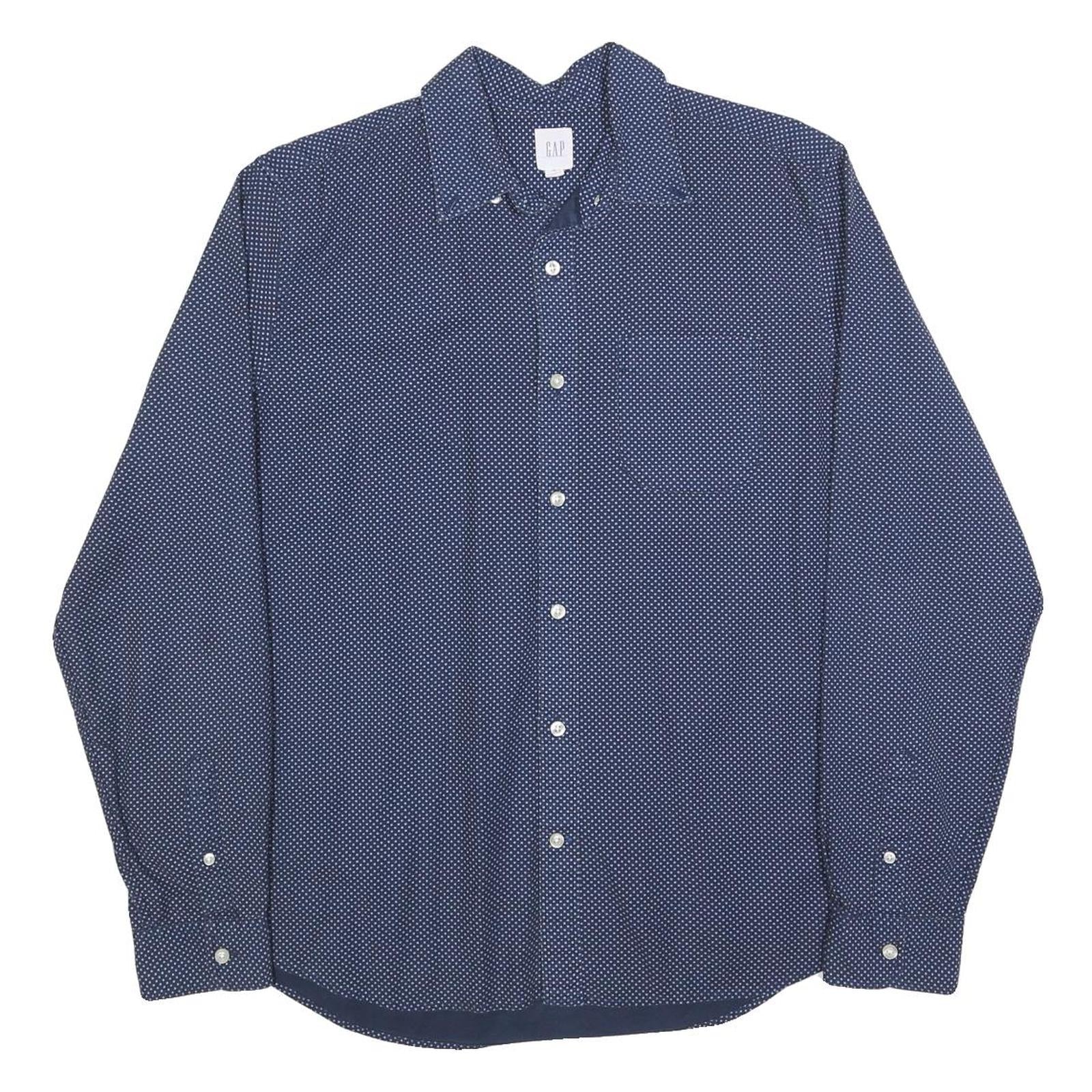 GAP Mens Blue & White Cotton Blend Shirt L Polka Dot Casual Long Sleeve Button