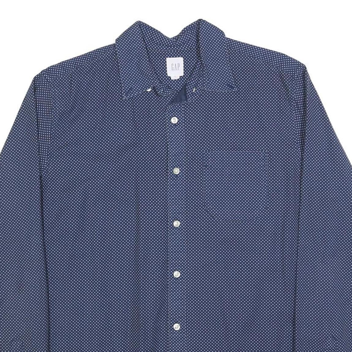 GAP Mens Blue & White Cotton Blend Shirt L Polka Dot Casual Long Sleeve Button