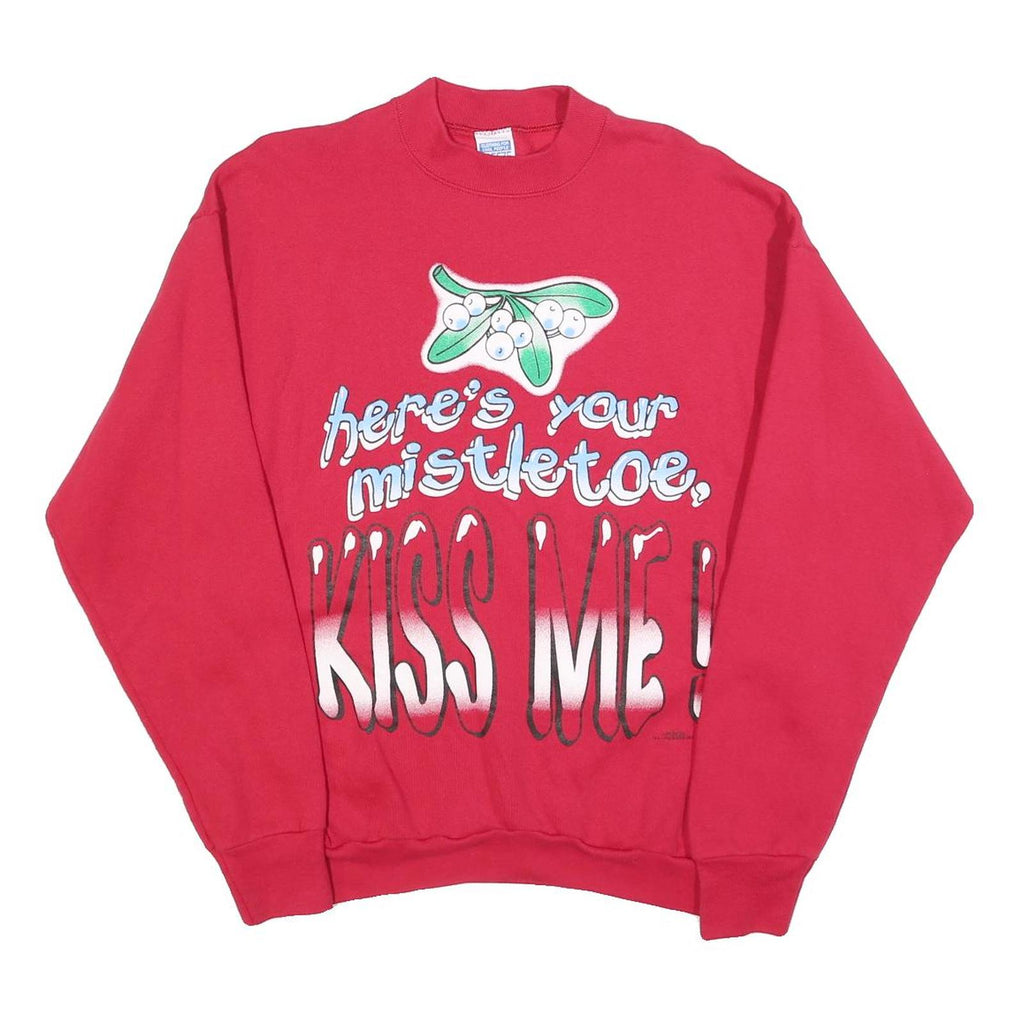 FREEZE Womens Red Here Is Your Mistletoe Kiss Me Crew Neck L Sweatshirt