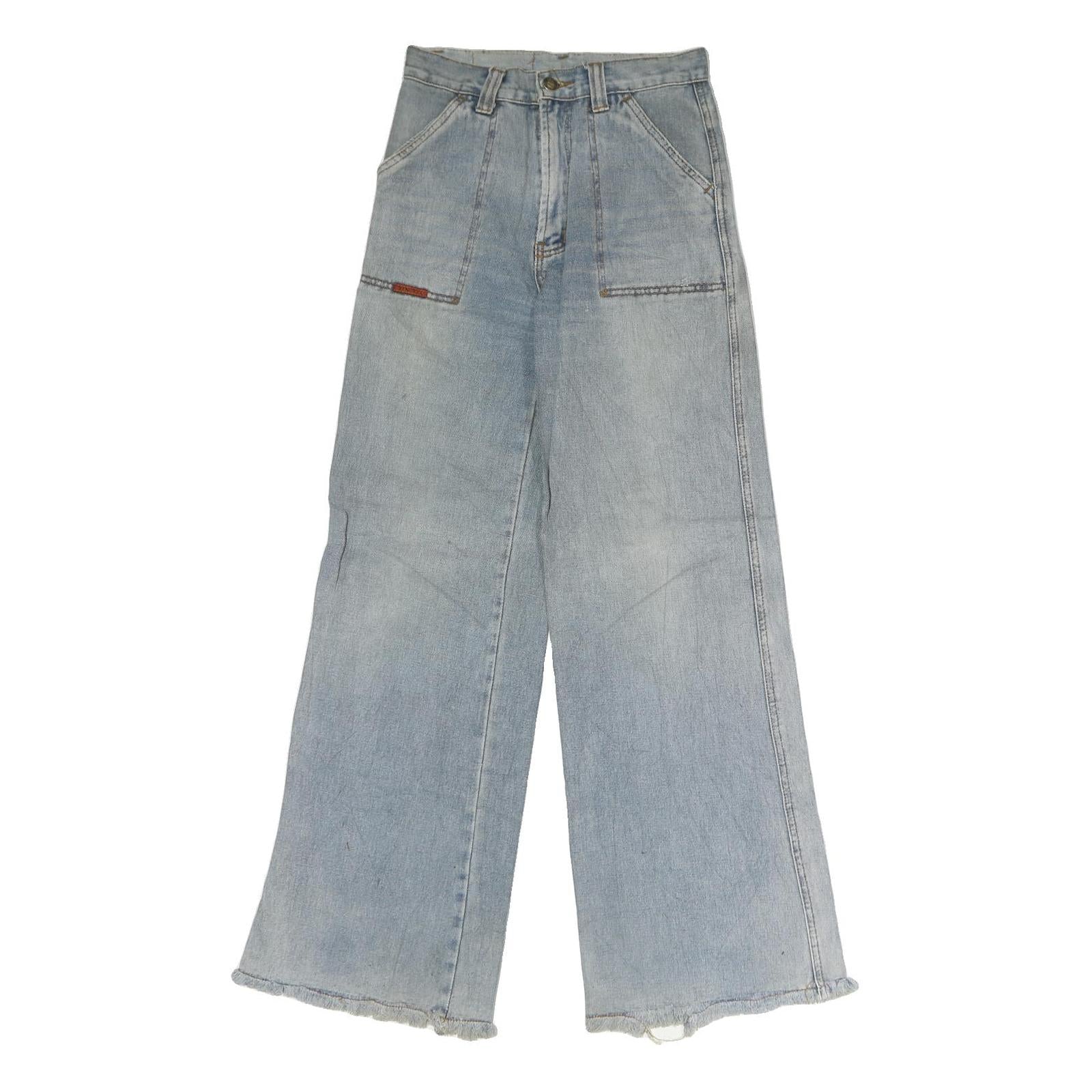 JIN FU LA Womens Regular Light Blue Denim Jeans W26 L30 Zip Wide Leg Cotton