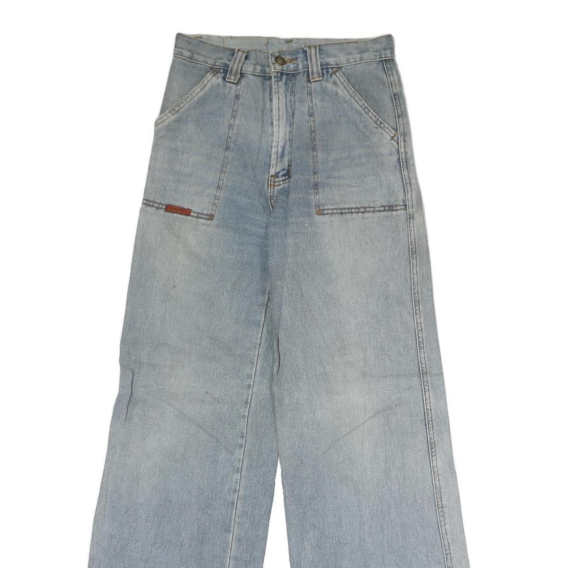 JIN FU LA Womens Regular Light Blue Denim Jeans W26 L30 Zip Wide Leg Cotton