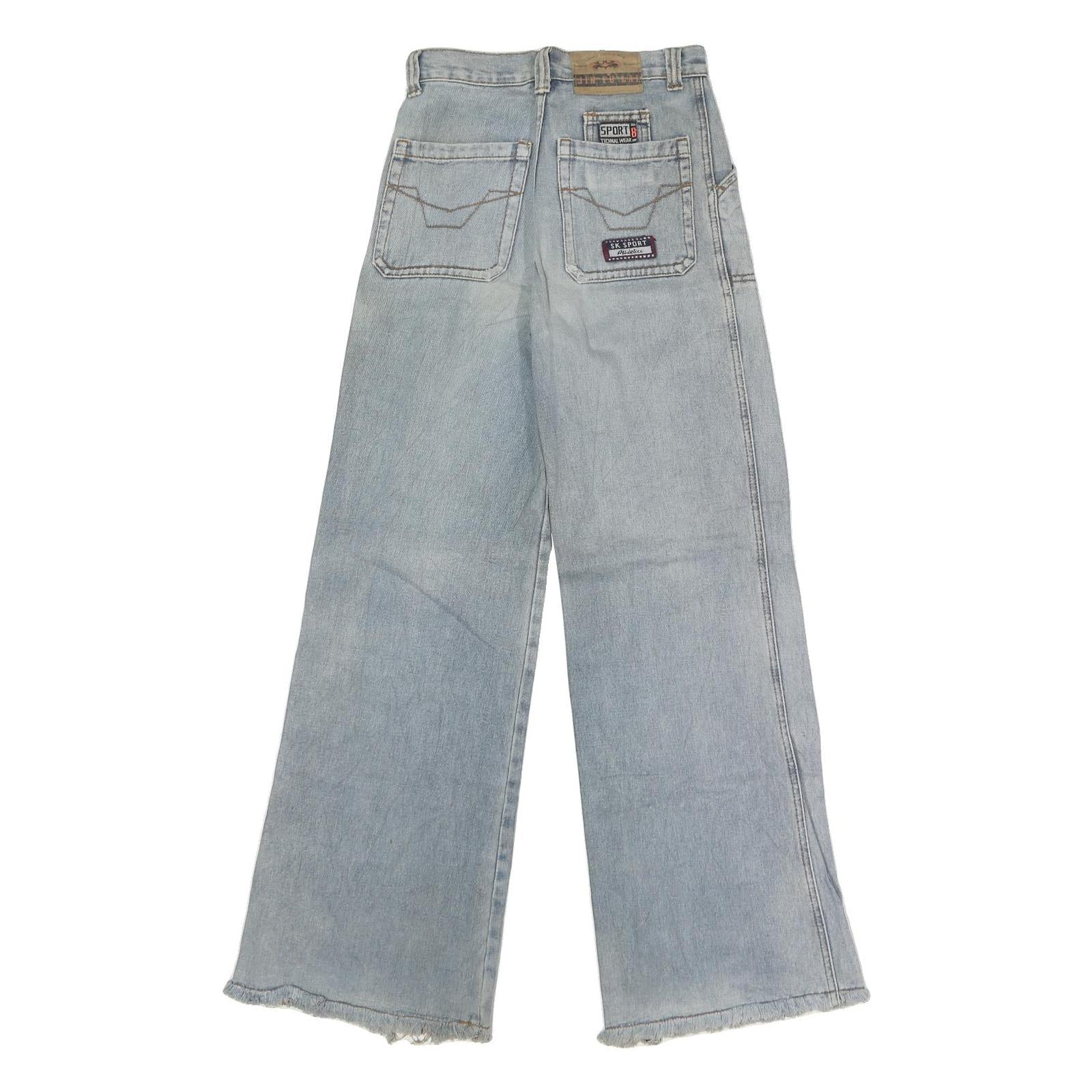 JIN FU LA Womens Regular Light Blue Denim Jeans W26 L30 Zip Wide Leg Cotton