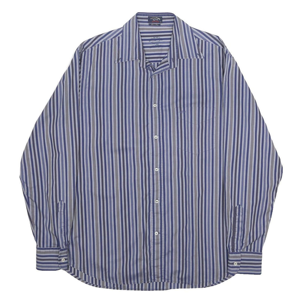 PAUL & SHARK Mens Blue & White Striped Cotton Shirt L Long Sleeve Button Casual