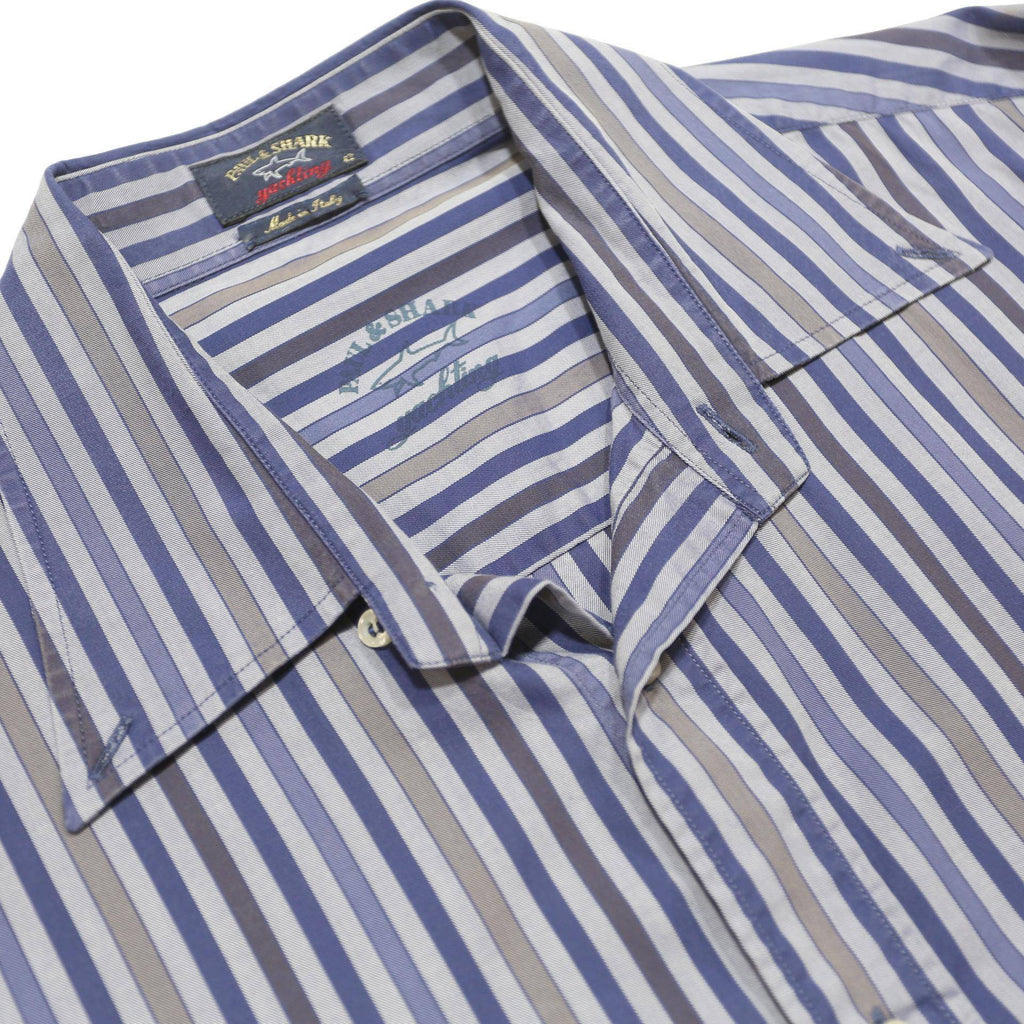PAUL & SHARK Mens Blue & White Striped Cotton Shirt L Long Sleeve Button Casual