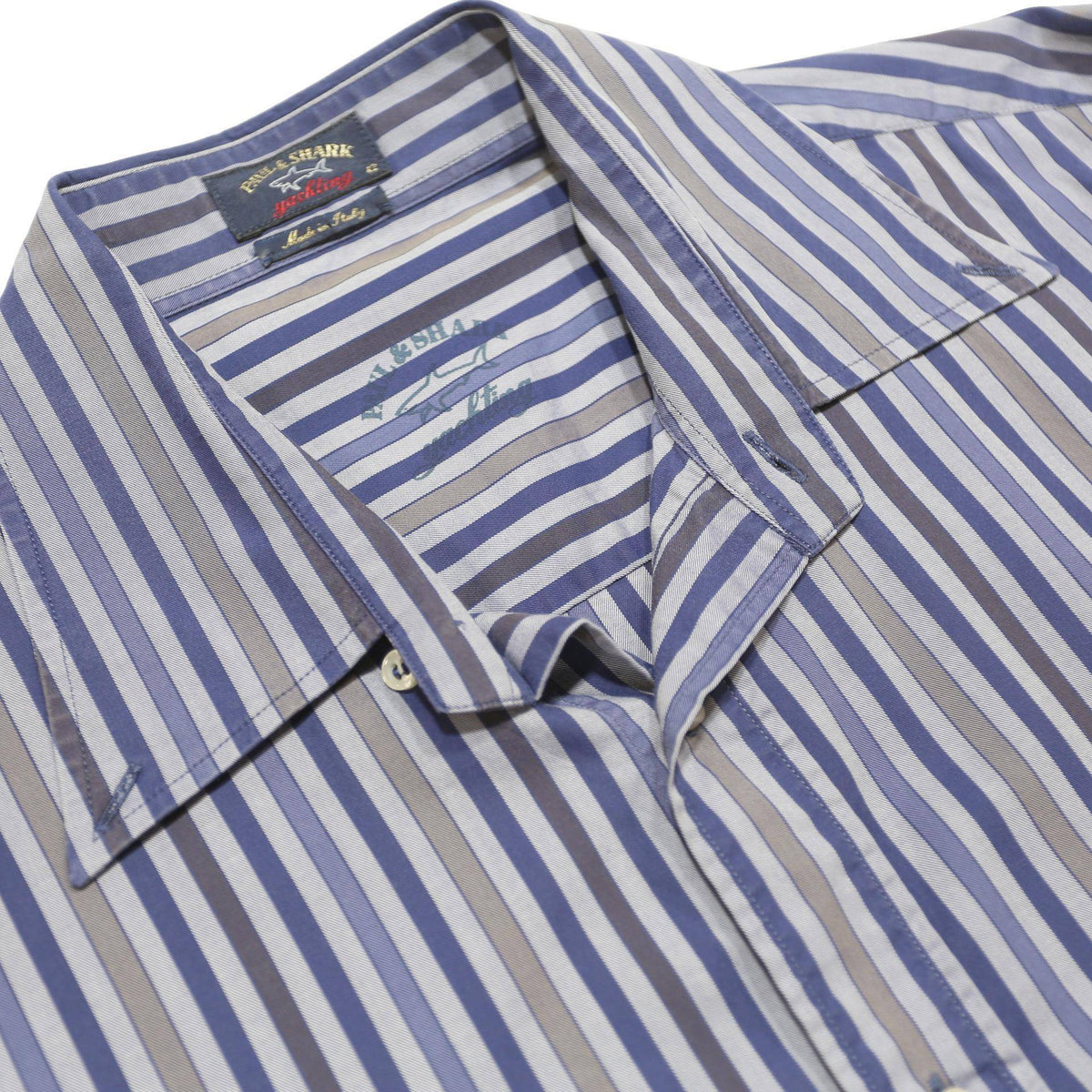 PAUL & SHARK Mens Blue & White Striped Cotton Shirt L Long Sleeve Button Casual