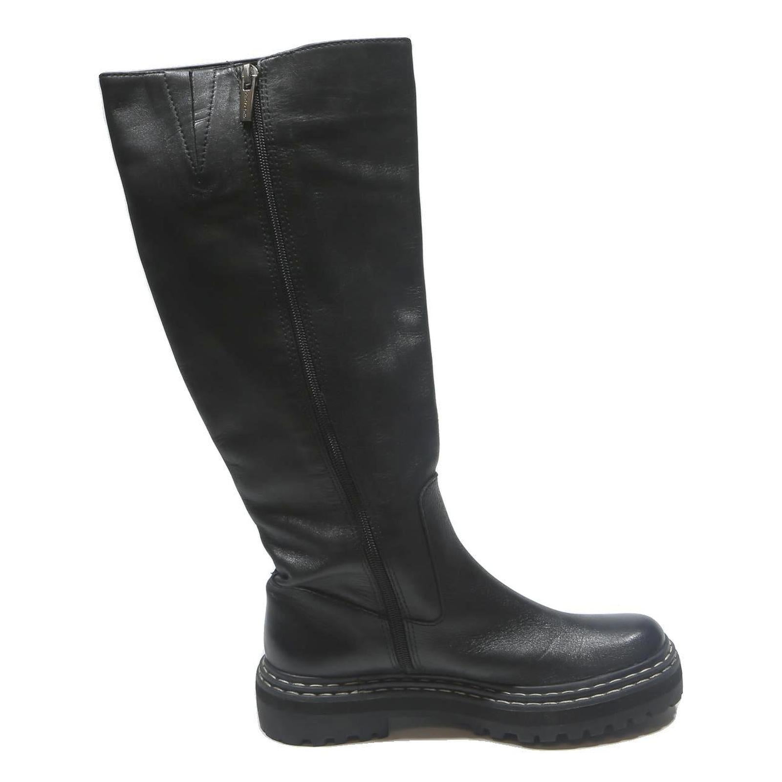 VINCE CAMUTO Womens Leather Black Knee High Boots UK 6.5 Chunky Sole Casual