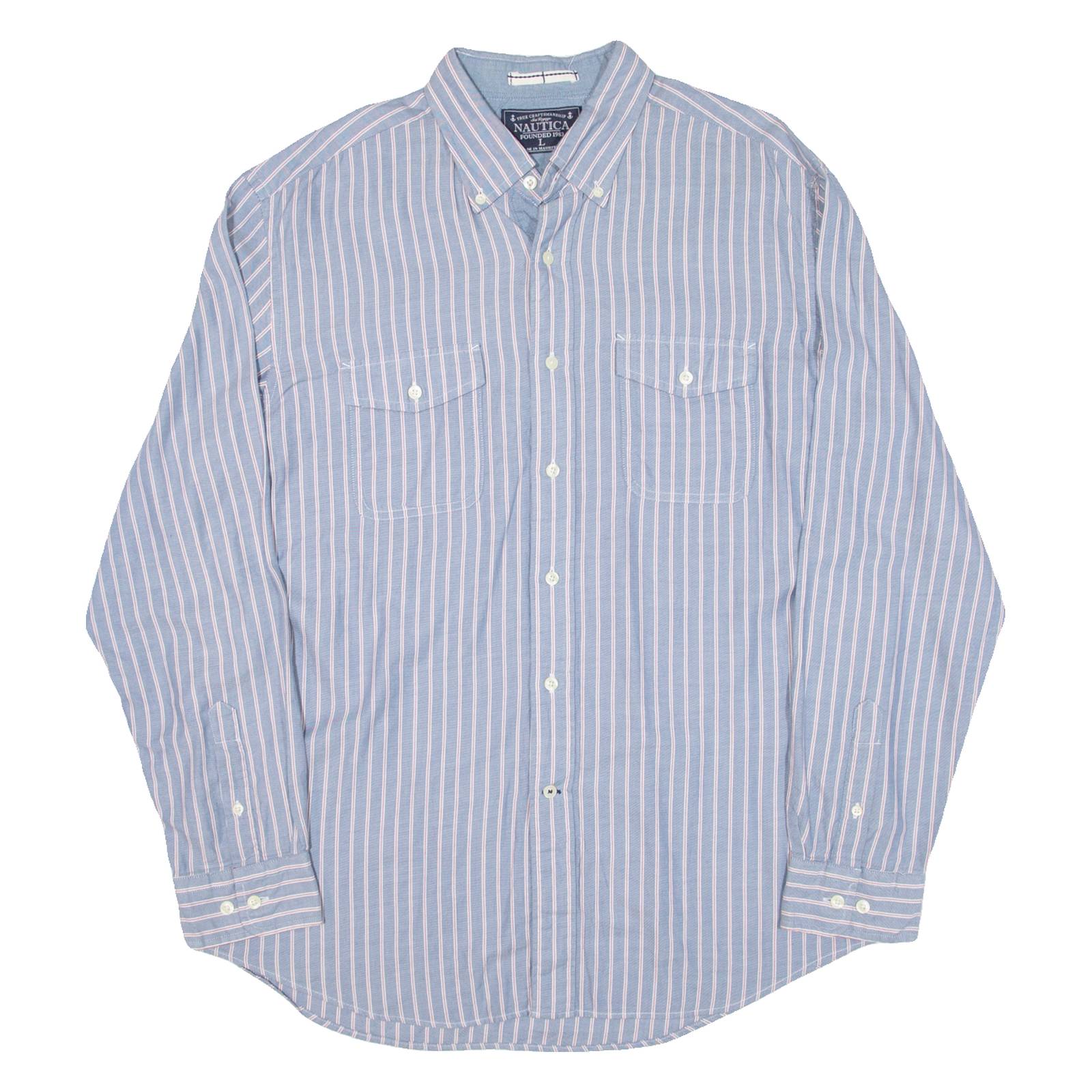 NAUTICA Mens Shirt Blue Striped Long Sleeve L