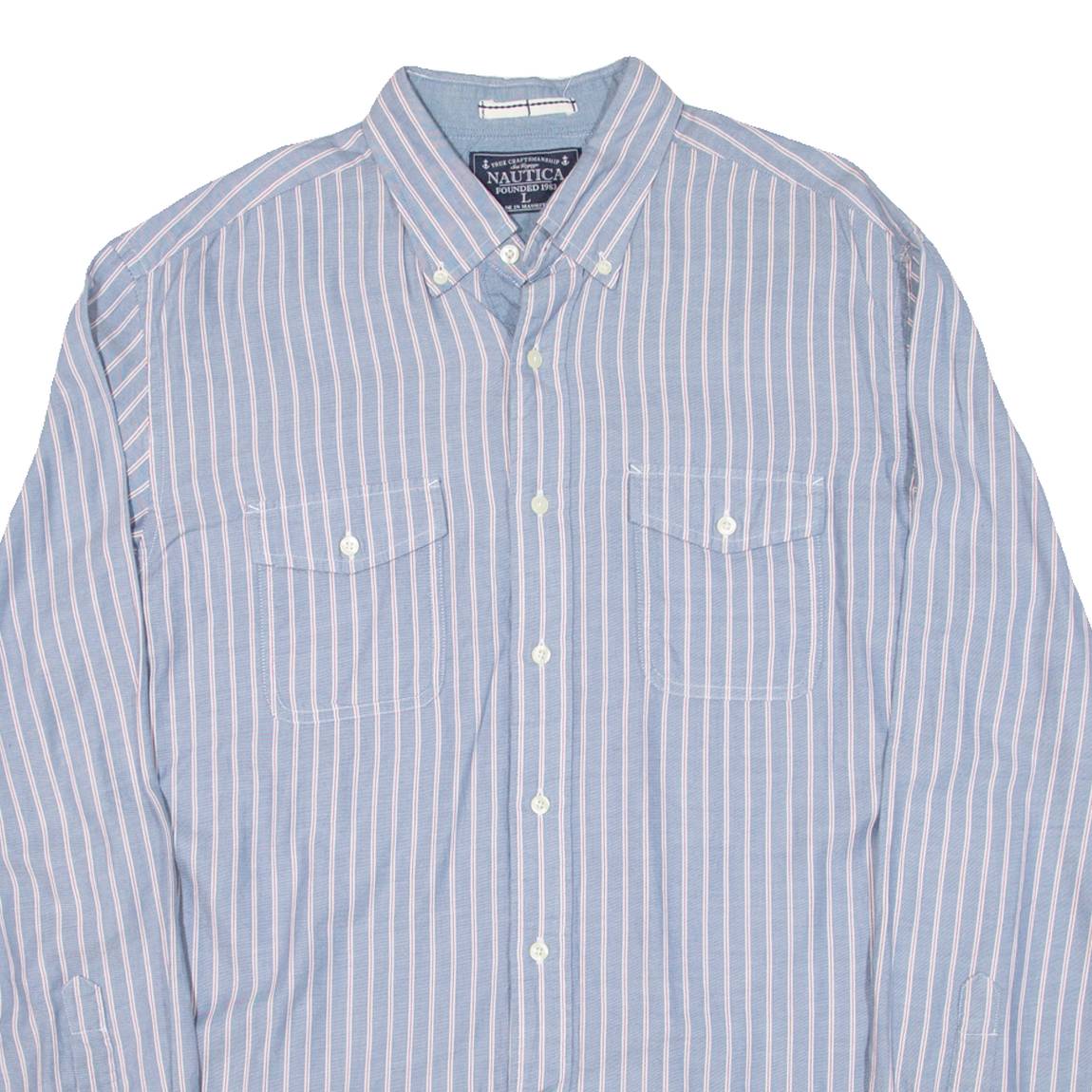 NAUTICA Mens Shirt Blue Striped Long Sleeve L