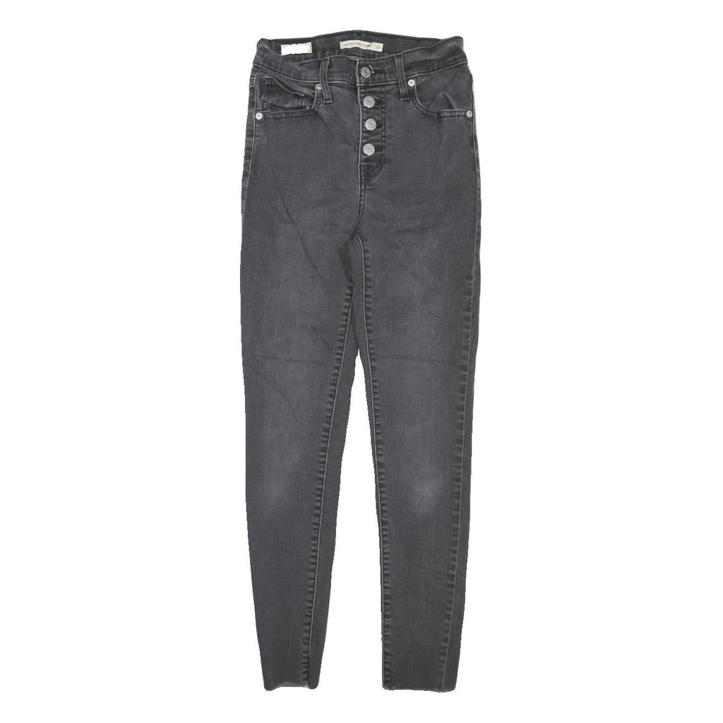 LEVI'S Womens Black Regular Skinny Denim Raw W26 L26 Button Fly Jeans