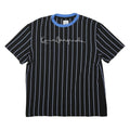KARL KANI Mens Black & Blue Striped Graphic T-Shirt L Short Sleeve Crew Neck
