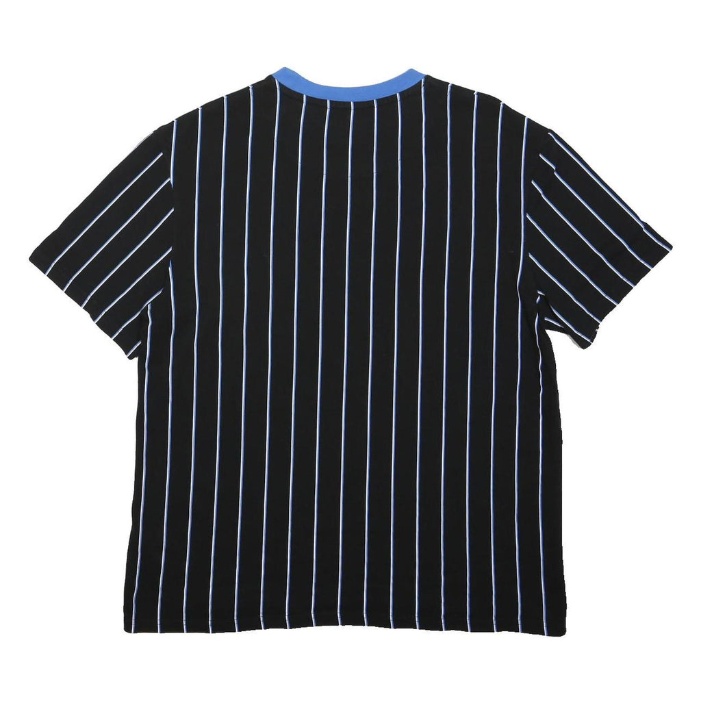 KARL KANI Mens Black & Blue Striped Graphic T-Shirt L Short Sleeve Crew Neck