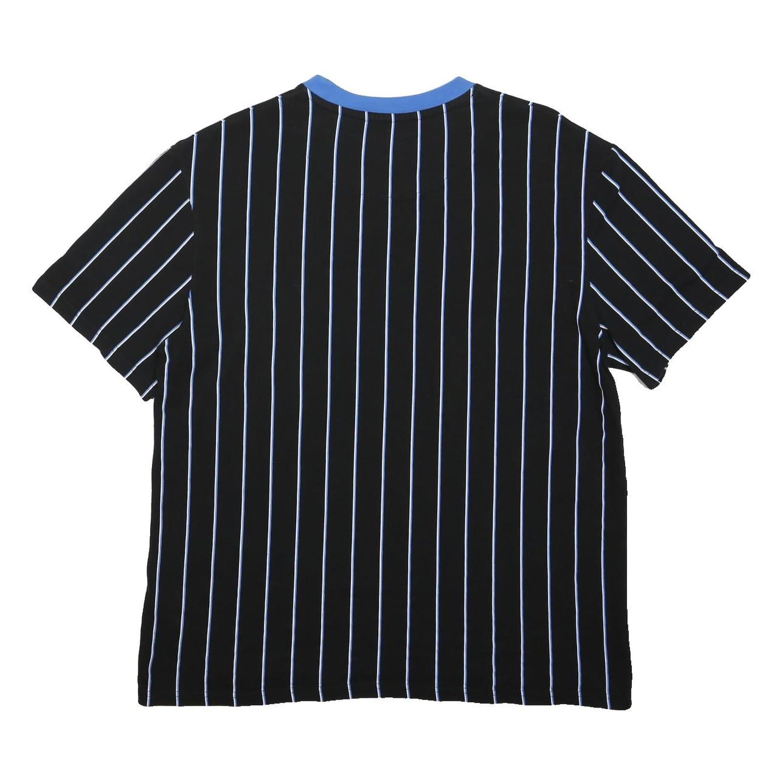 KARL KANI Mens Black & Blue Striped Graphic T-Shirt L Short Sleeve Crew Neck