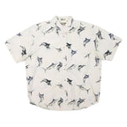 NATURAL ISSUE Mens White & Blue Fish Print Cotton Blend Shirt L Casual Summer