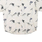NATURAL ISSUE Mens White & Blue Fish Print Cotton Blend Shirt L Casual Summer