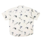 NATURAL ISSUE Mens White & Blue Fish Print Cotton Blend Shirt L Casual Summer
