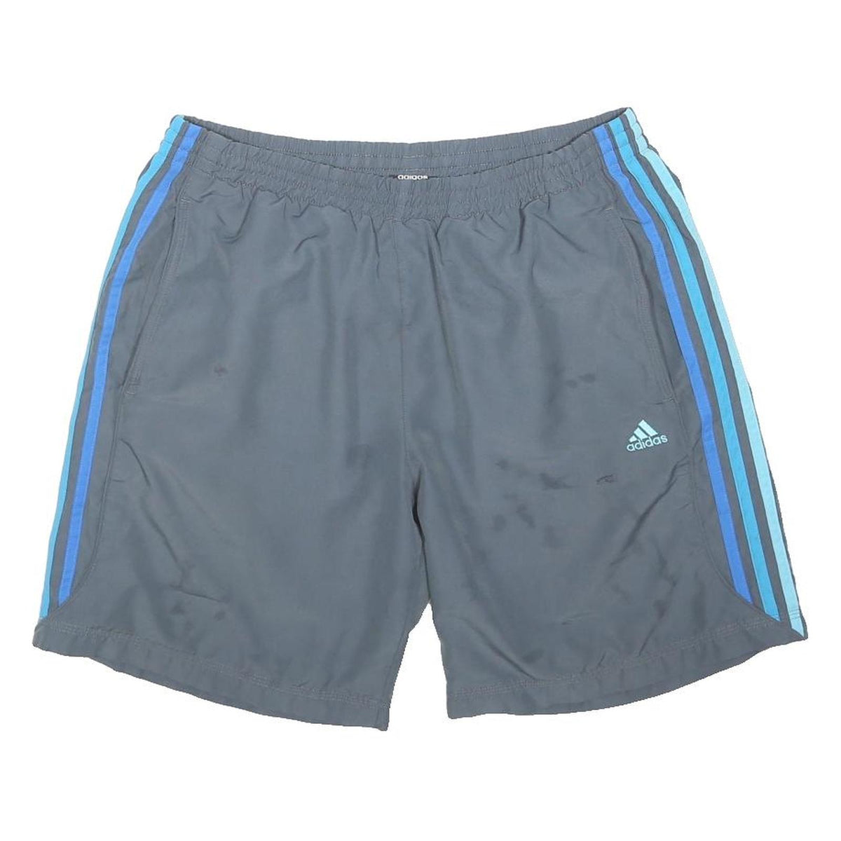 ADIDAS Mens Grey Casual Shorts L W32 Blue Striped Polyester Blend Sports Logo