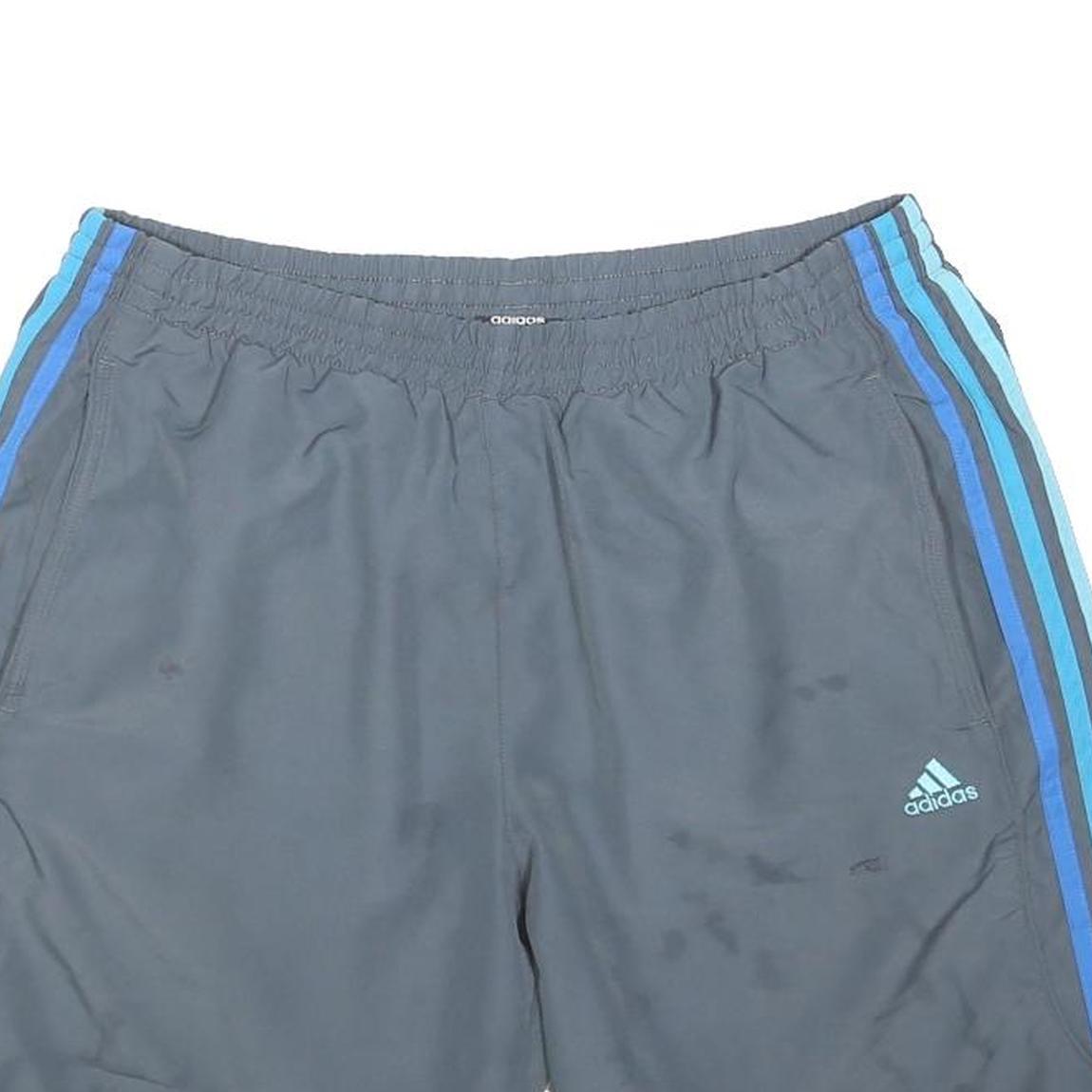 ADIDAS Mens Grey Casual Shorts L W32 Blue Striped Polyester Blend Sports Logo