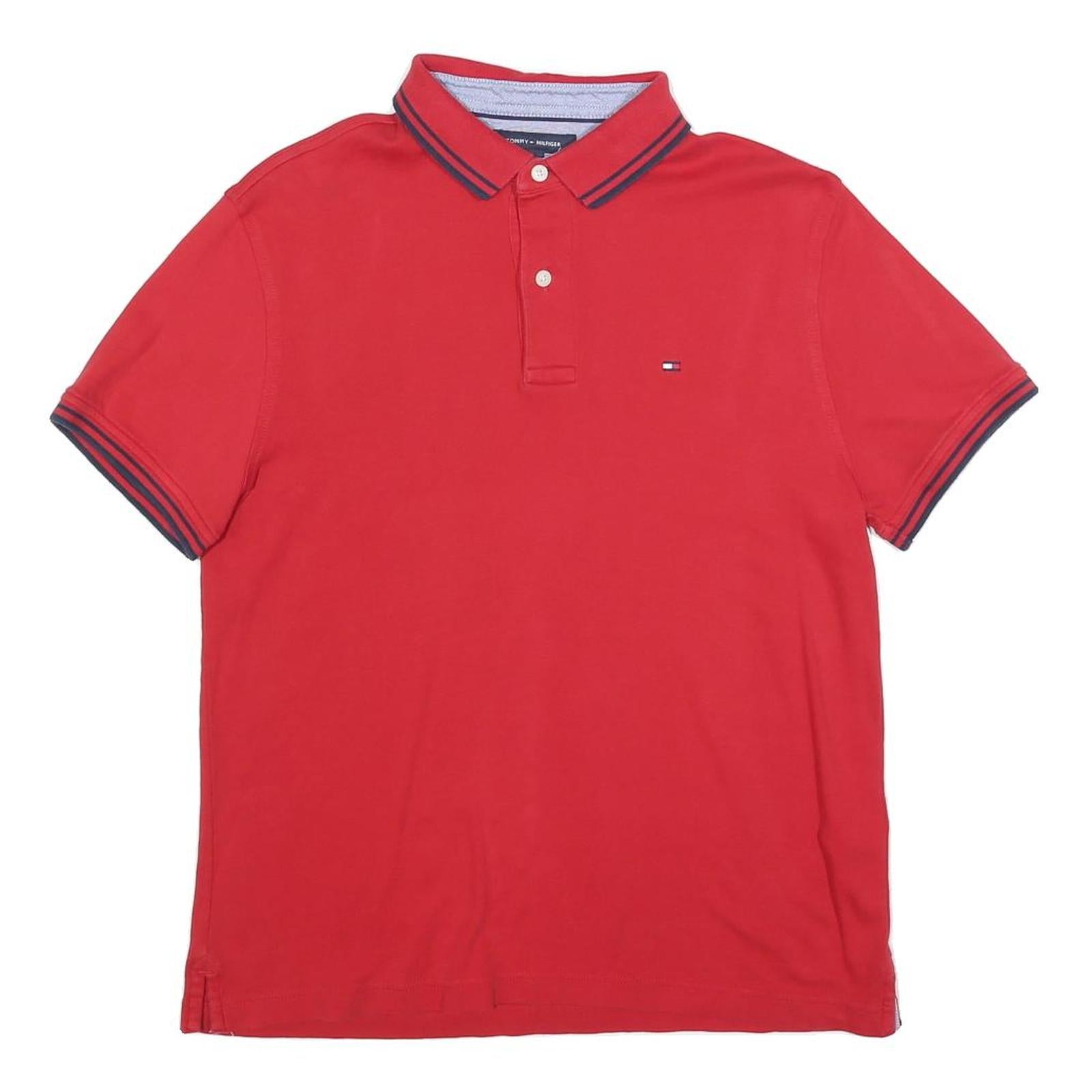 TOMMY HILFIGER Mens Red Polo Shirt M Short Sleeve Plain Casual Cotton Blend