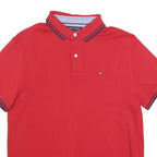 TOMMY HILFIGER Mens Red Polo Shirt M Short Sleeve Plain Casual Cotton Blend