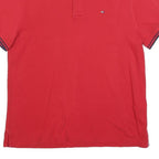 TOMMY HILFIGER Mens Red Polo Shirt M Short Sleeve Plain Casual Cotton Blend