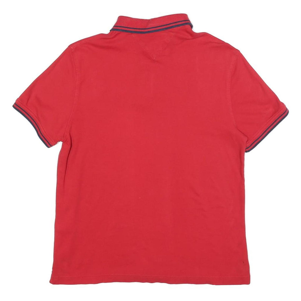 TOMMY HILFIGER Mens Red Polo Shirt M Short Sleeve Plain Casual Cotton Blend