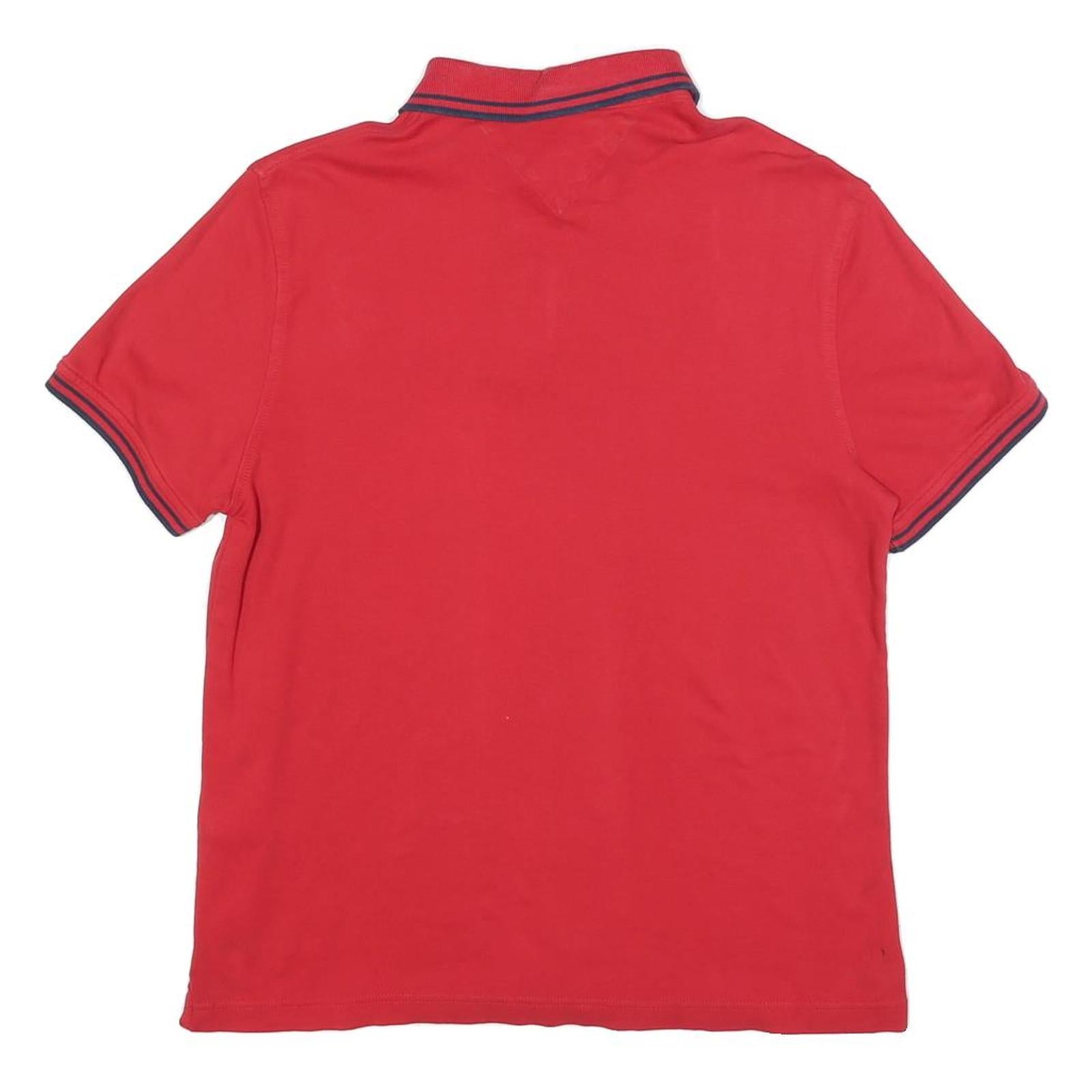 TOMMY HILFIGER Mens Red Polo Shirt M Short Sleeve Plain Casual Cotton Blend