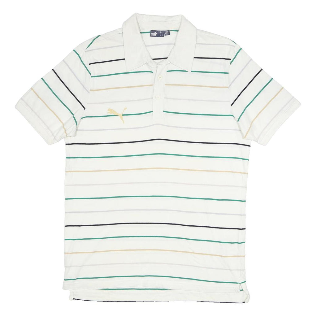 PUMA Mens White Green & Beige Striped Short Sleeve Polo Shirt L Casual Summer