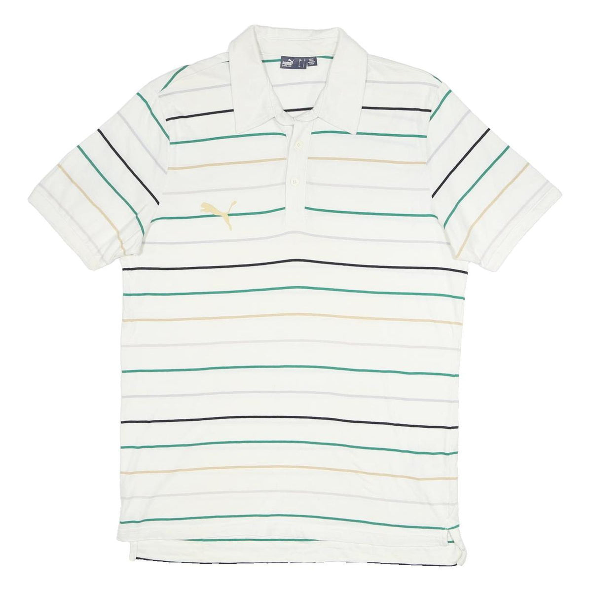 PUMA Mens White Green & Beige Striped Short Sleeve Polo Shirt L Casual Summer