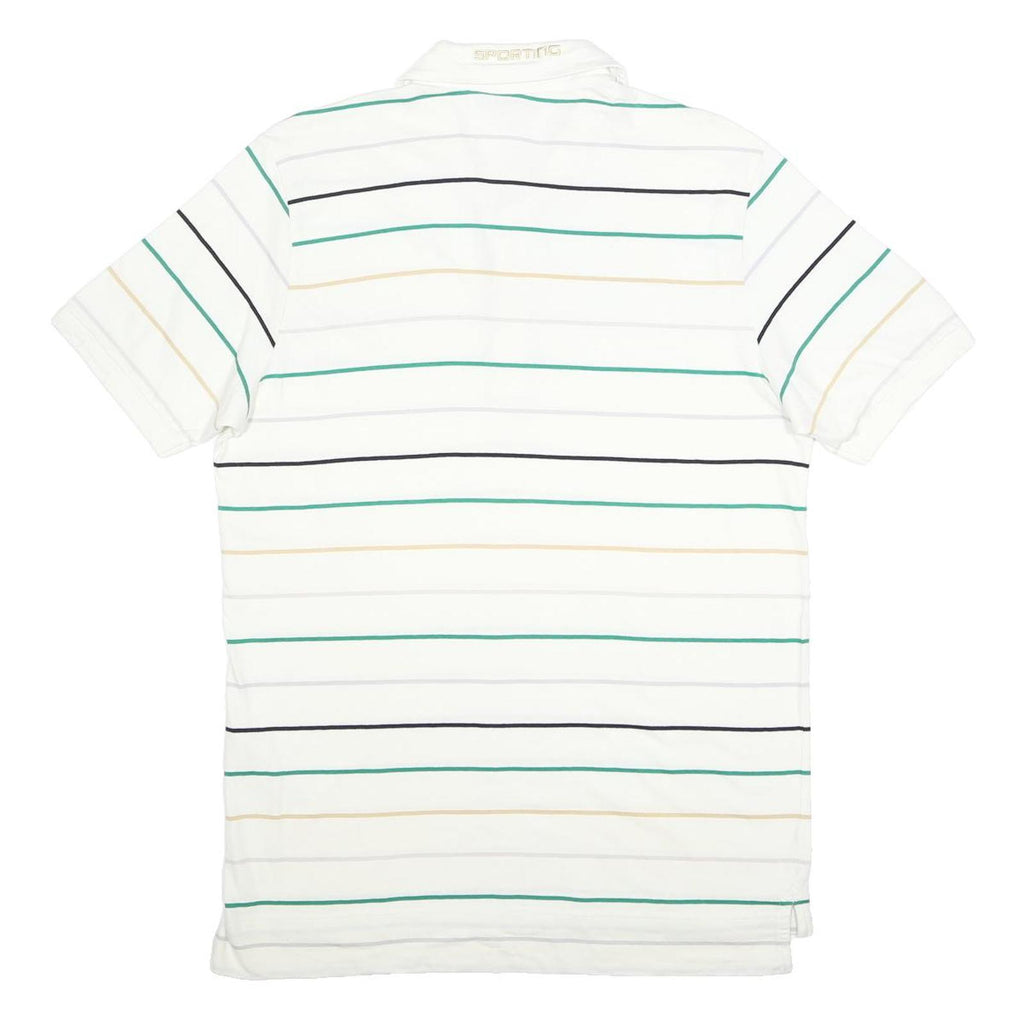 PUMA Mens White Green & Beige Striped Short Sleeve Polo Shirt L Casual Summer