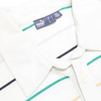 PUMA Mens White Green & Beige Striped Short Sleeve Polo Shirt L Casual Summer