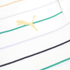 PUMA Mens White Green & Beige Striped Short Sleeve Polo Shirt L Casual Summer