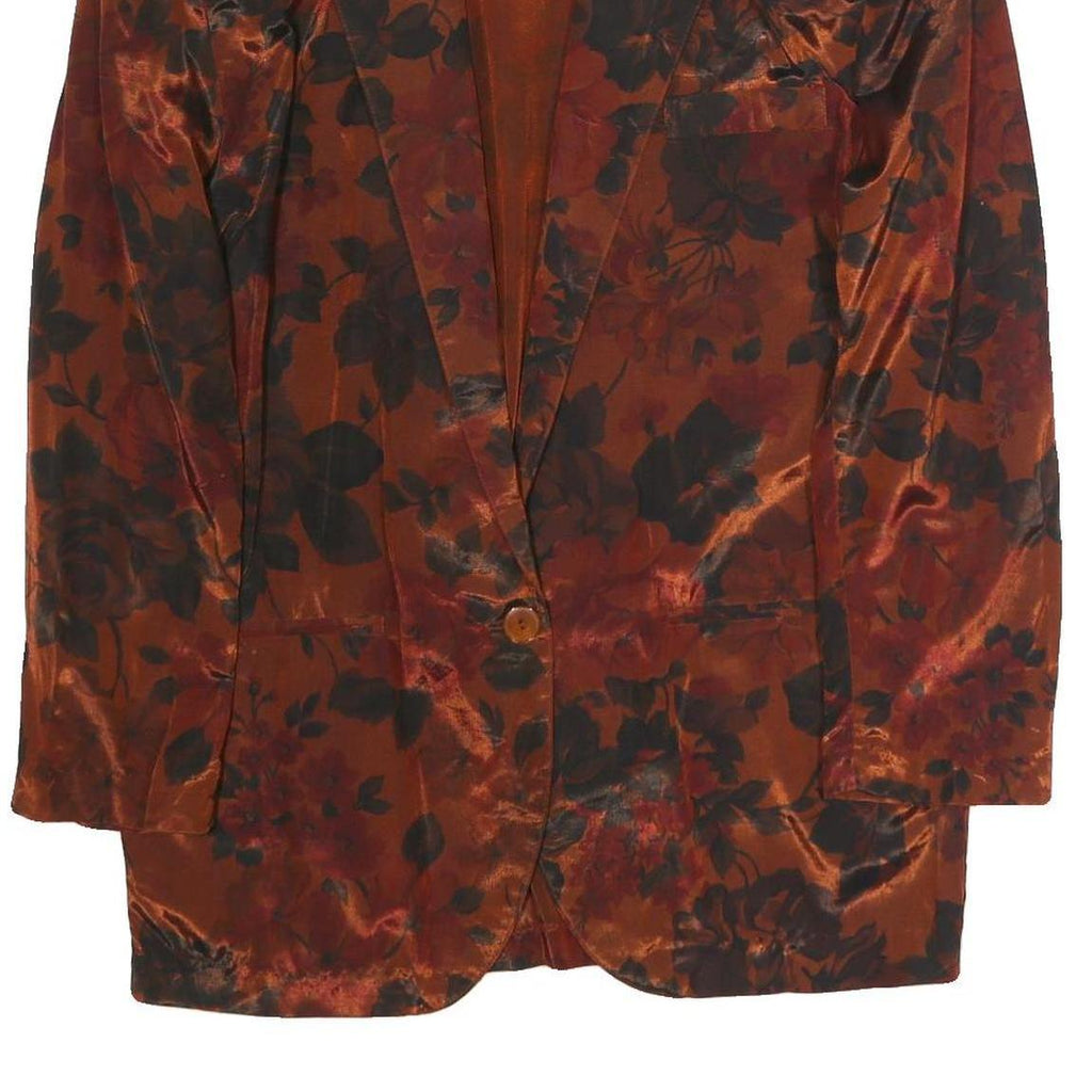 OLLIE Womens Brown & Black Floral Jacket M Polyester Blend Button Closure