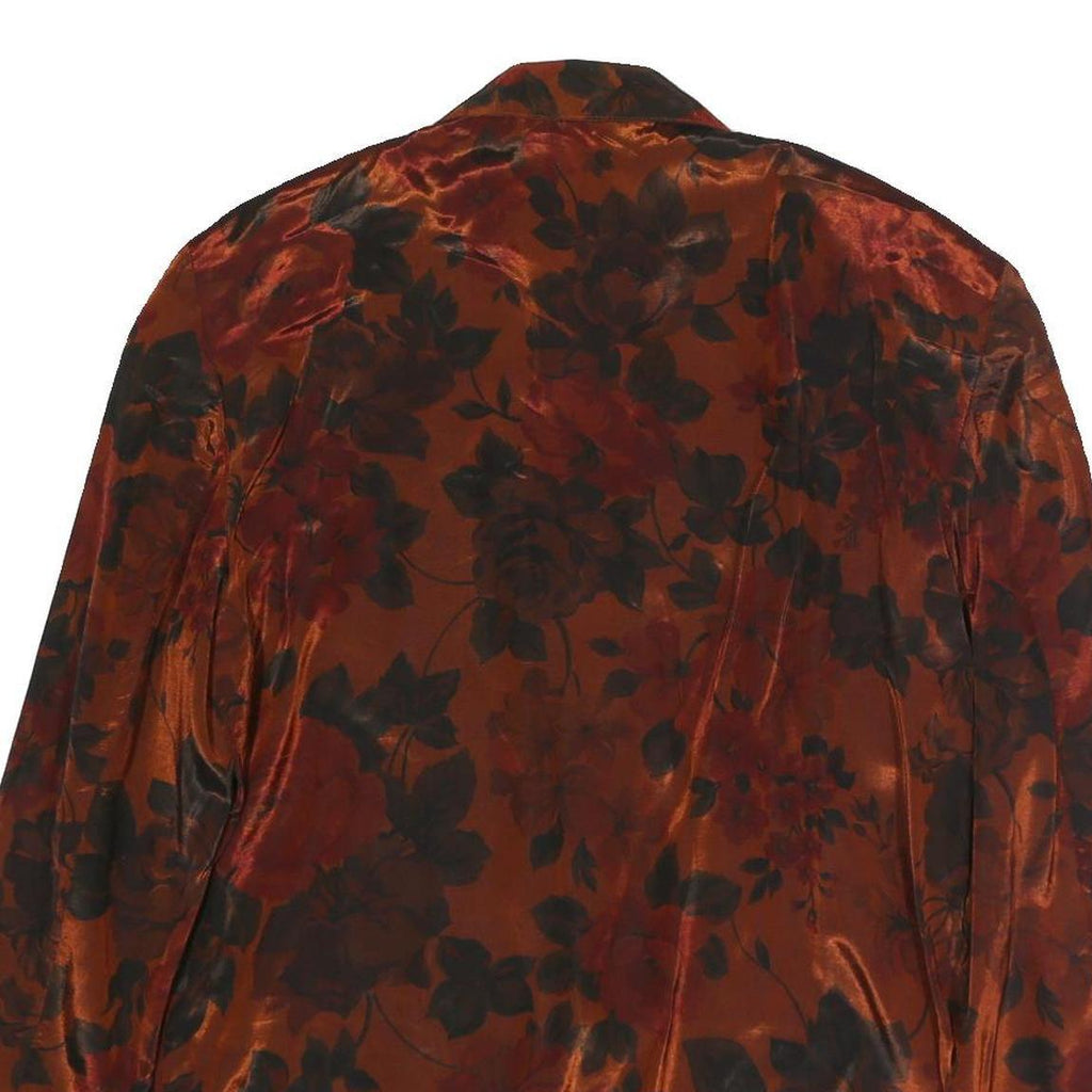 OLLIE Womens Brown & Black Floral Jacket M Polyester Blend Button Closure