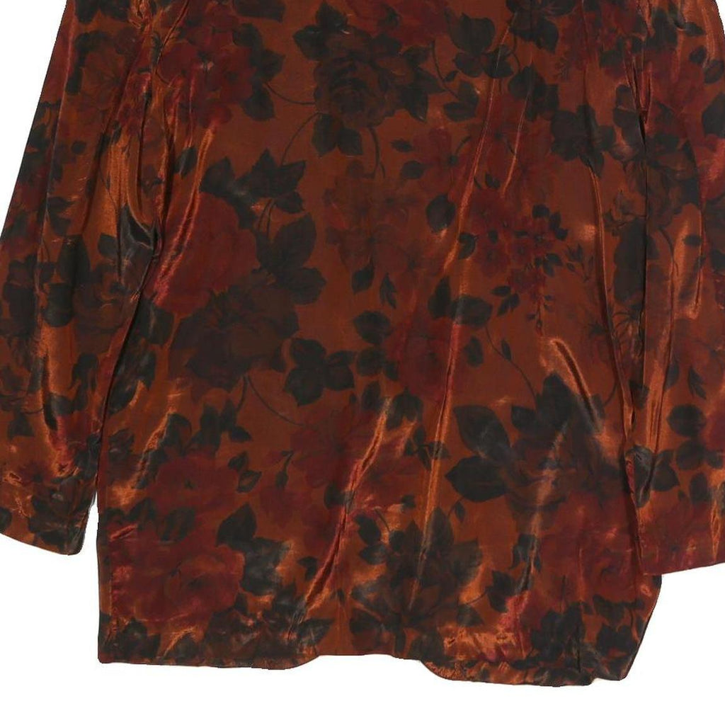 OLLIE Womens Brown & Black Floral Jacket M Polyester Blend Button Closure