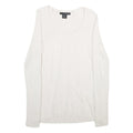 CALVIN KLEIN JEANS Womens White Plain Cotton Blend Jumper Scoop Neck Basic Knit
