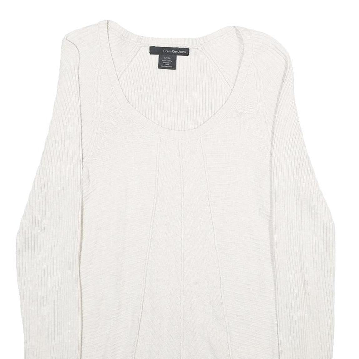 CALVIN KLEIN JEANS Womens White Plain Cotton Blend Jumper Scoop Neck Basic Knit