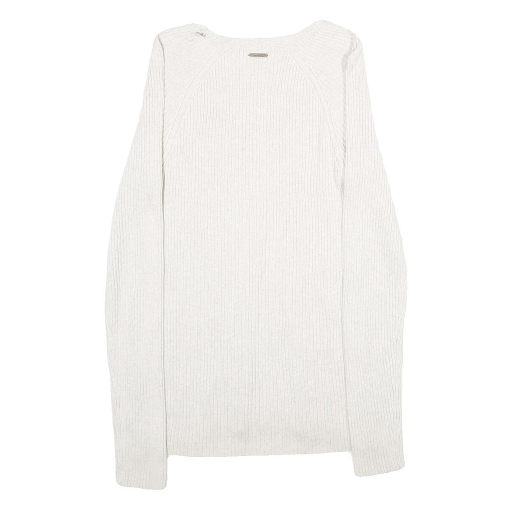 CALVIN KLEIN JEANS Womens White Plain Cotton Blend Jumper Scoop Neck Basic Knit