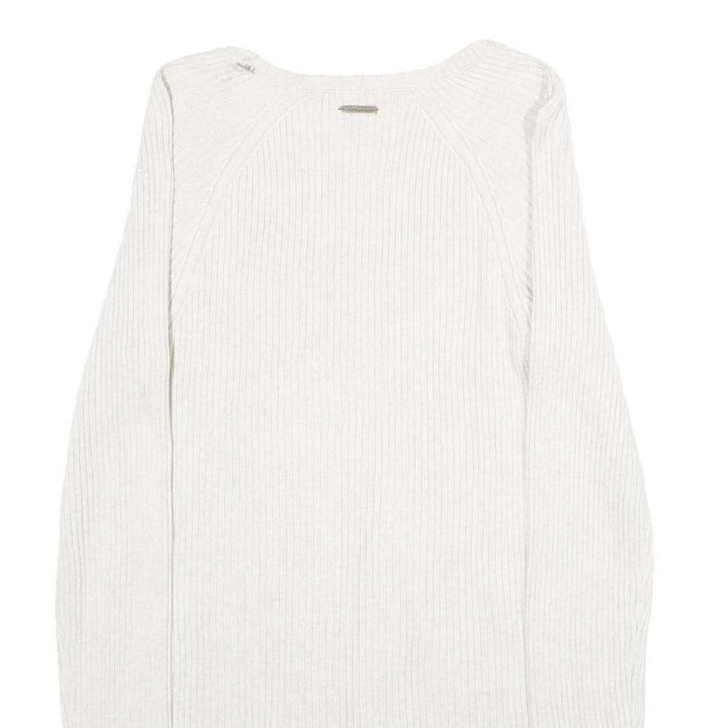 CALVIN KLEIN JEANS Womens White Plain Cotton Blend Jumper Scoop Neck Basic Knit