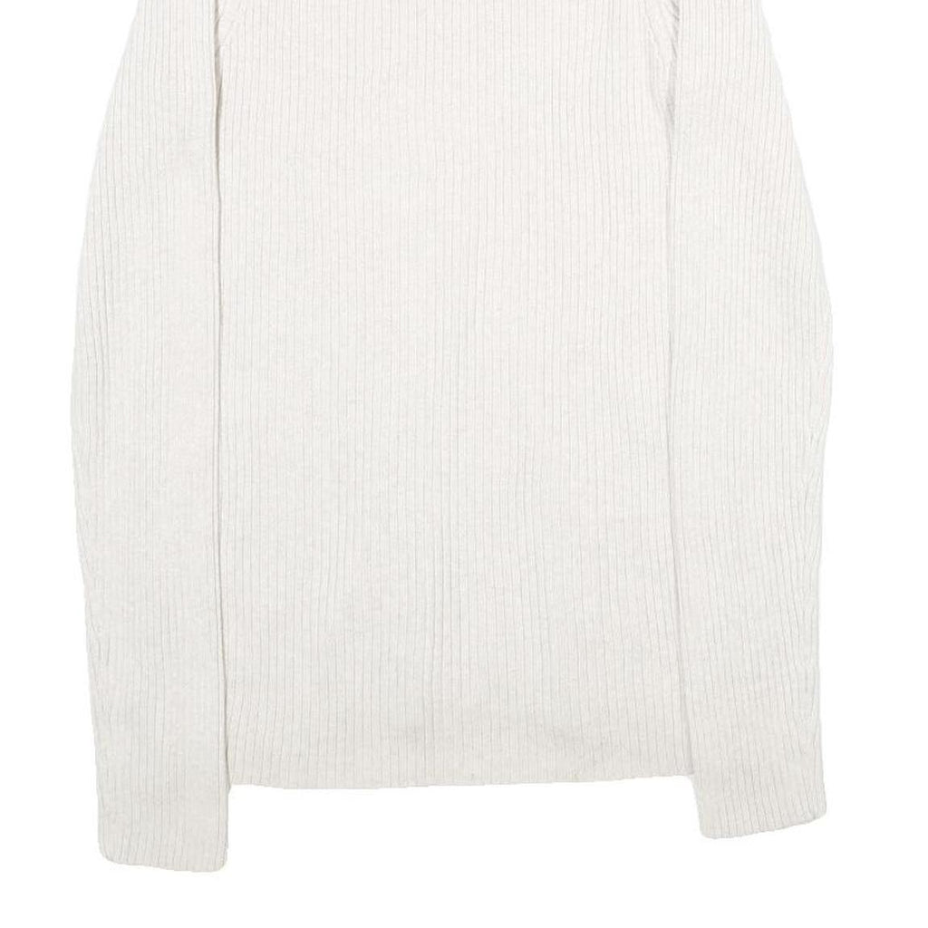 CALVIN KLEIN JEANS Womens White Plain Cotton Blend Jumper Scoop Neck Basic Knit