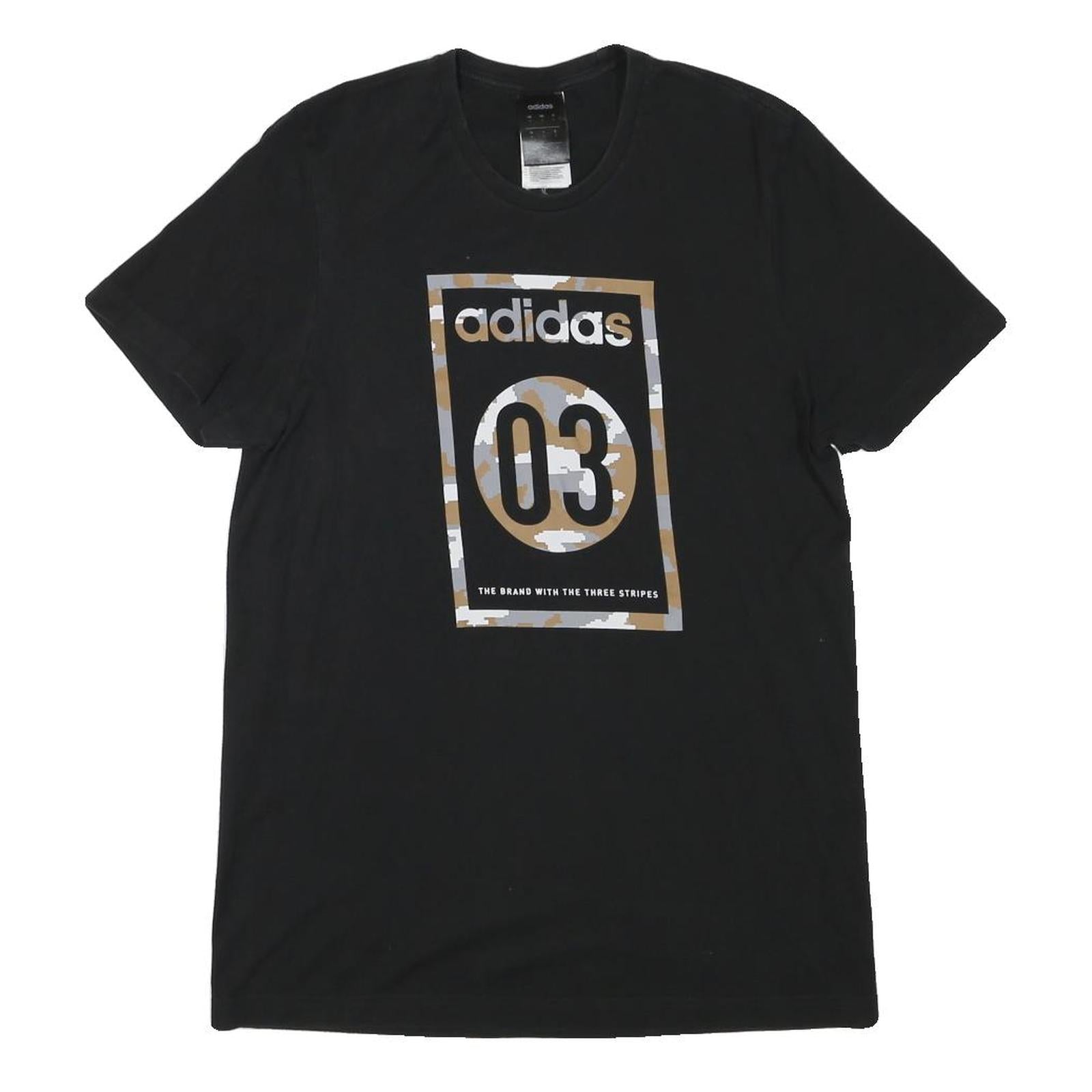 ADIDAS Mens Black Graphic T-Shirt S Short Sleeve Crew Neck Cotton Blend