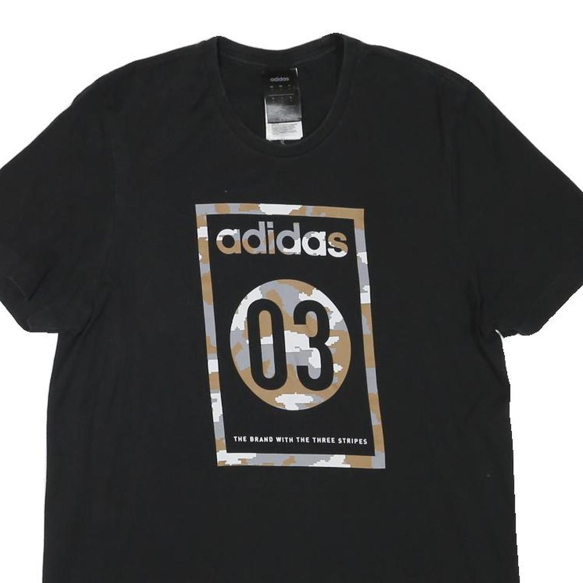 ADIDAS Mens Black Graphic T-Shirt S Short Sleeve Crew Neck Cotton Blend