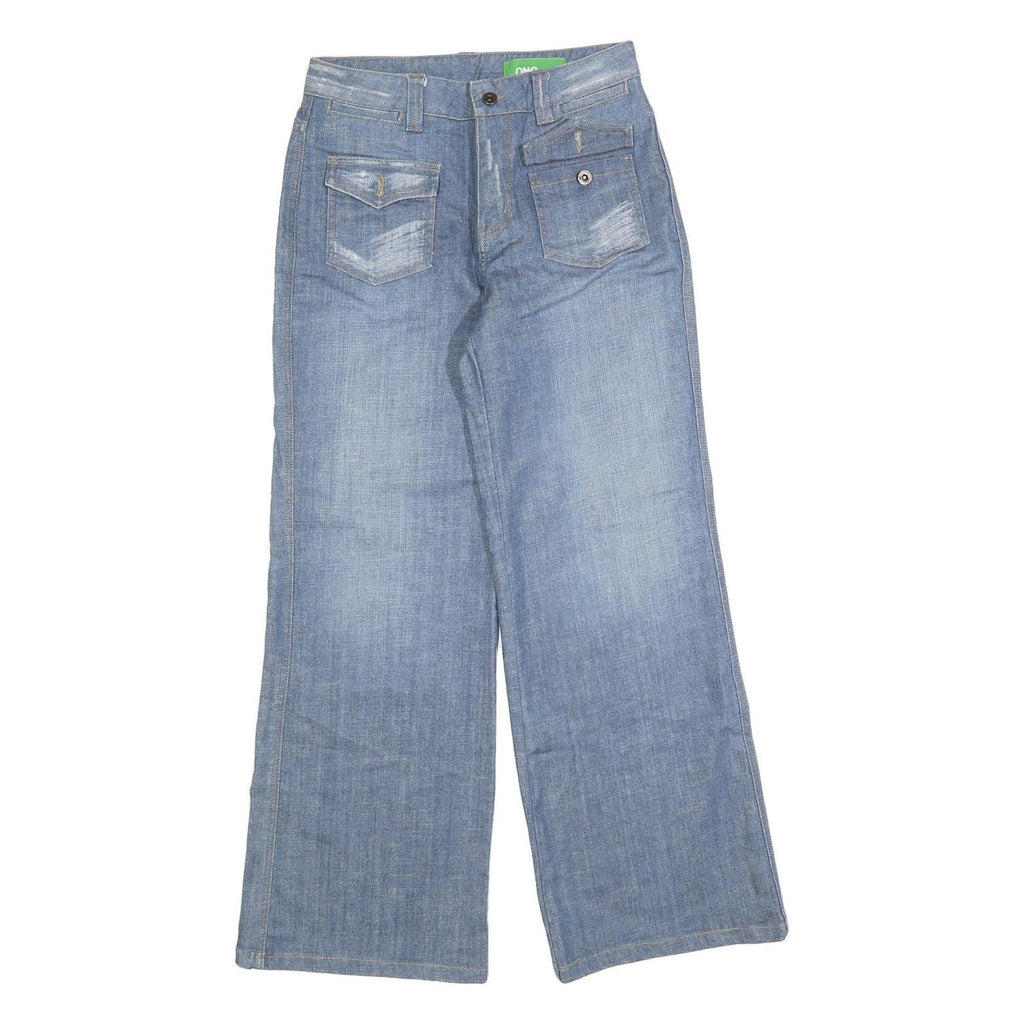 ONG JEANS Womens Relaxed Blue Denim Light W30 L30 Wide Leg Zip Closure