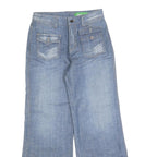 ONG JEANS Womens Relaxed Blue Denim Light W30 L30 Wide Leg Zip Closure