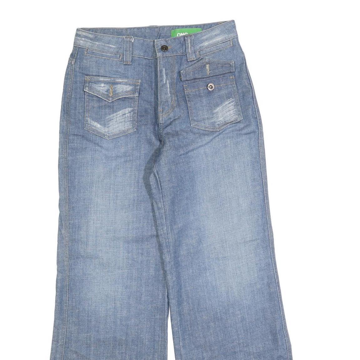 ONG JEANS Womens Relaxed Blue Denim Light W30 L30 Wide Leg Zip Closure