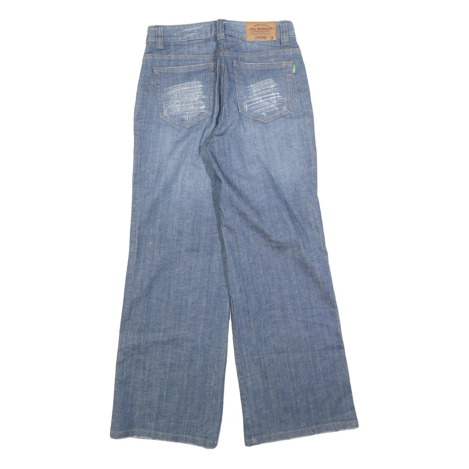 ONG JEANS Womens Relaxed Blue Denim Light W30 L30 Wide Leg Zip Closure