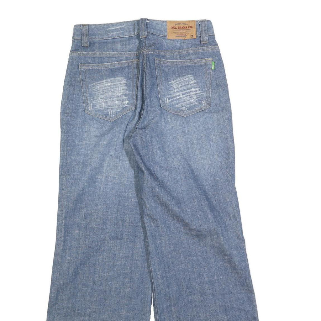 ONG JEANS Womens Relaxed Blue Denim Light W30 L30 Wide Leg Zip Closure
