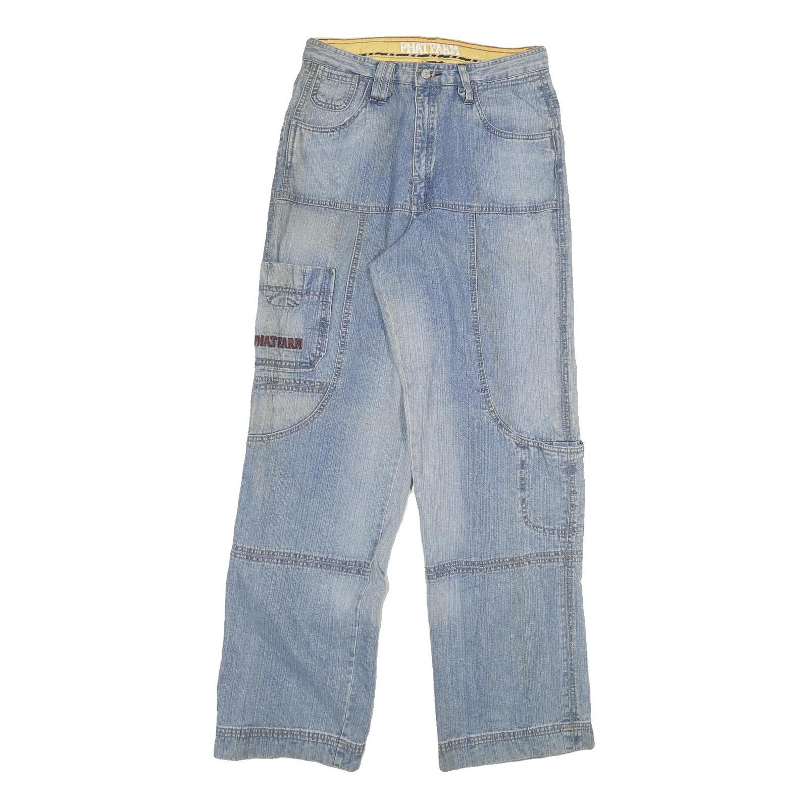 PHAT FARM Mens Jeans Blue Regular Straight Denim Light W30 L32 Casual Vintage