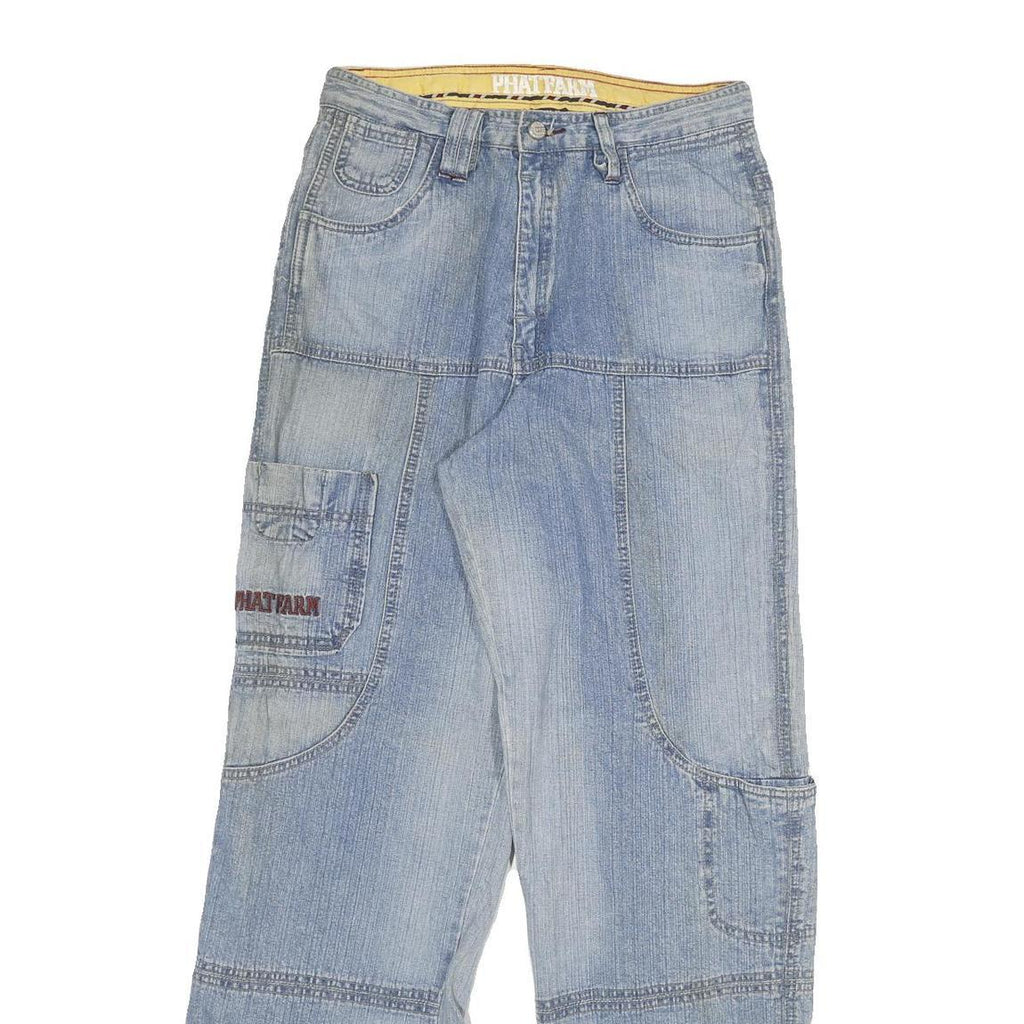 PHAT FARM Mens Jeans Blue Regular Straight Denim Light W30 L32 Casual Vintage