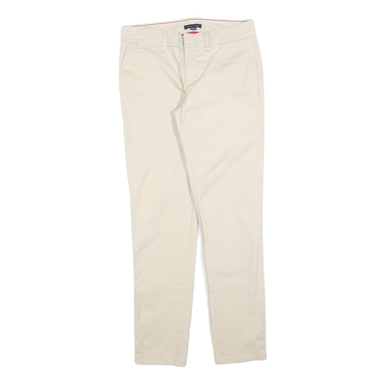 TOMMY HILFIGER Womens Slim Beige Cotton Blend Zip Trousers W28 L30 Classic